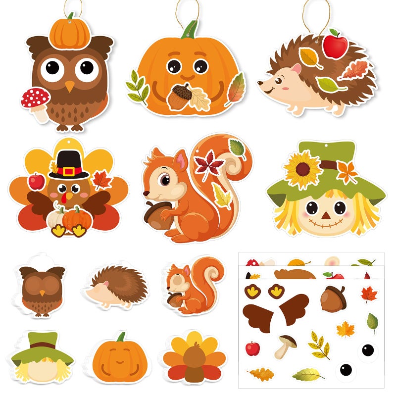 Sereliy 24 Pack Thanksgiving Crafts Kits Make Your Own Fall Pumpkin Stickers DIY Autumn Harvest Crafts for Thanksgiving Party Games Activities (Mixed 24) - Image 1